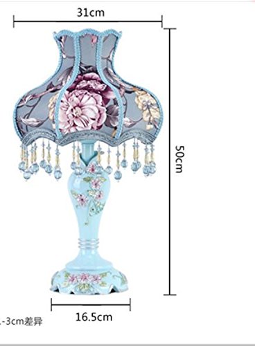Best To Buy Tiffany Style Dimmable Table Lamp Victorian Jeweled Desk Lamp Floral Cloth Art+Resin (Blue) #TOP2