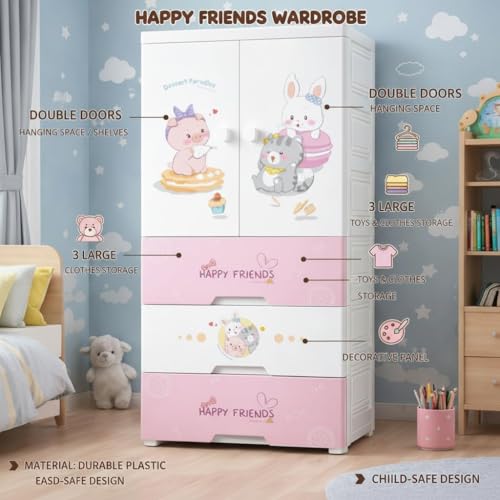 Image of Strassis Design Multipurpose Stackable Plastic Cupboard Drawer for Clothes Storage, Almirah for Clothes, Foldable Wardrobe Cabinet Organizer for Office, Kitchen, Bathroom (Sweet-Heart)