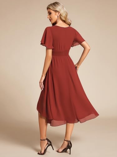 Image of Ever-Pretty Women's Chiffon Crew Neck Empire Waist Wedding Guest Dress Summer Short Sleeve Semi Formal Dresses 02053
