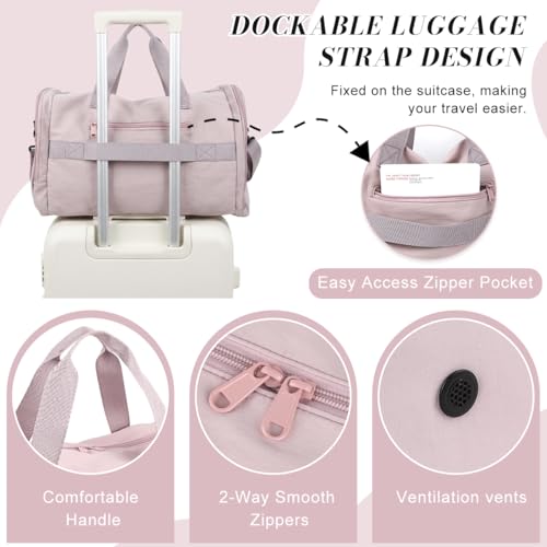 Image of PALAY Gym Bag for Women Light Pink Foldable Nylon Travel Duffel Bag with Shoes Compartment Lightweight Water Resistant Overnight Weekend Bags for Sports and Travel