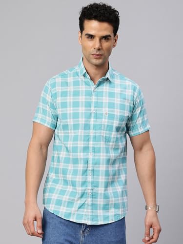 Image of Majestic Man Slim Fit Pure Cotton Checked Half Sleeve Casual Shirt