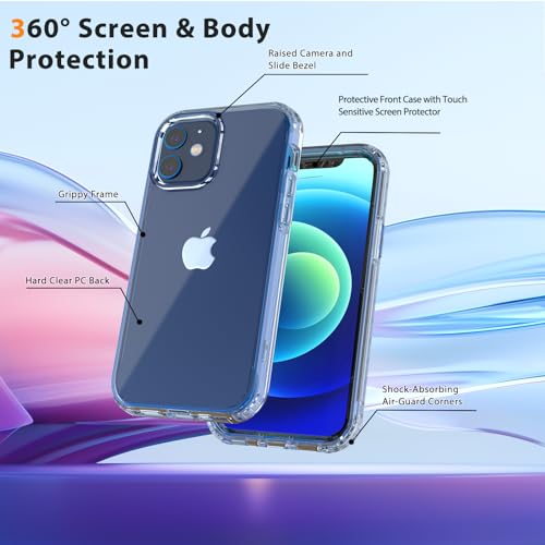 New for iPhone 12 Mini Case, Full-Body Rugged Protective Case with Built-in Screen Protector, 10 FT Military Grade Drop Protection Heavy Duty Shockproof Phone Case for 12 Mini 5.4", Clear Blue by Lifedance - Used condition - Image 2