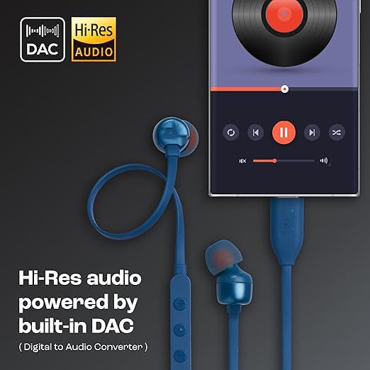 Image of Original Type C Earphone for JBL Tune 310 C, Hi-Res Audio with DAC, 3-Button EQ Remote with Mic, Tangle-Free Compatible with USB-C Devices - Blue