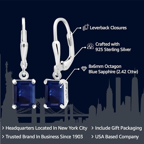 Gem Stone King Leverback Drop Dangle Earrings For Women | 8X6MM Emerald Cut Gemstone Birthstone | 925 Sterling Silver | Fine Jewelry Gifts for Her Mom Women Wife2