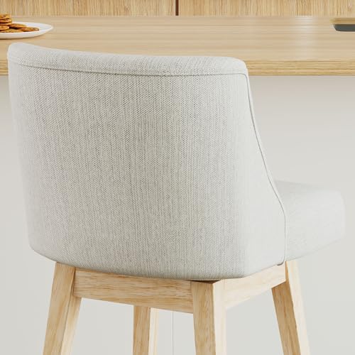 Image of Swivel Counter Height Bar Stools Set of 6, Modern Fabric Swivel Barstools with Contoured Back and Solid Wood Legs, Upholstered Counter Stool Bar Chairs for Kitchen Island, Home Bar, Cream
