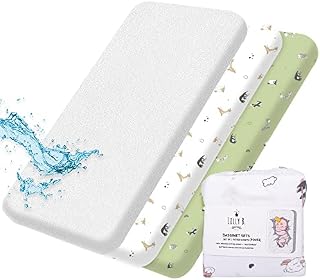 Lilly B. Organic GOTS cert. Set of 2 Cot Bed Sheets 140 x 70 Fitted + 1 Waterproof Mattress Protector 100% Organic Cotton Jersey Sheets for Toddlers & Babies, Unisex Patterns