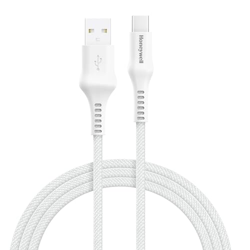 Image of Honeywell USB A to Type C Cable, 4 Feet (1.2M), PD 60W, QC 3.0, Fast Charge & Sync Cable, Nylon Braided Cable for Apple Devices, Smartphones, Laptops, Power Banks, Tablets, Headphones, Speakers White