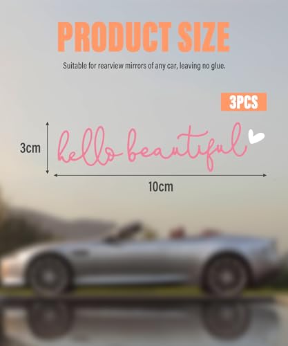 Image of RACOONA Rearview Mirror Decal,Hello Beautiful Decal,Car Accessories Stickers Rearview Mirror Sticker (Pink&White)