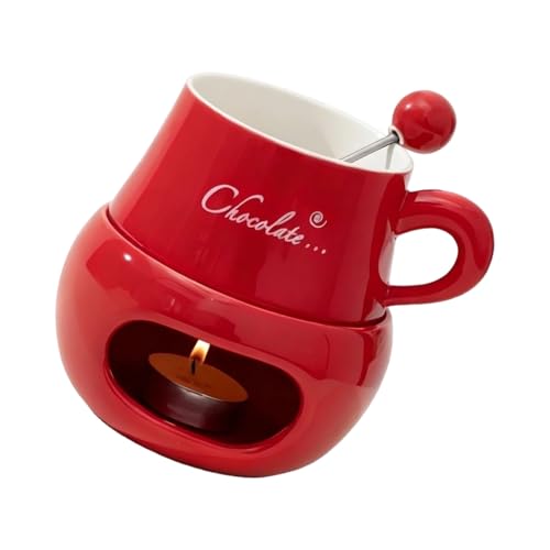 Taza pequeña de cerámica para fondue con tenedor para derretir queso y chocolate de forma segura para tareas diarias de cocina, olla de fusión de chocolate
