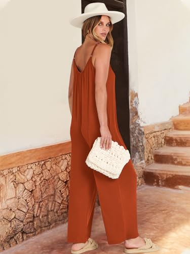 Image of ANRABESS Women Jumpsuits 2026 Casual Sleeveless Spaghetti Strap Boho Wide Leg Rompers Summer Outfits Beach Vacation Clothes