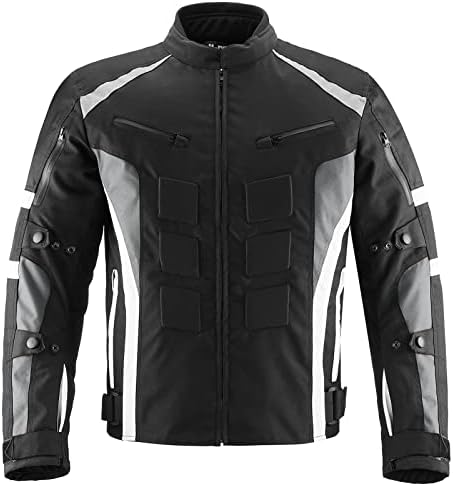 ILM Motorcycle Jacket with CE Armor for Men Enduro Touring Dualsport Riding Water Resistant Textile All-weather White, L