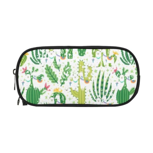 Image of ANANGTEE Green Cactus Llama Pencil Case for Teen Girls Boys Alpaca 10x5 | Large Capacity Cute Cacti Tote Bag School Stationery Accessory Zippers Pouch Office Organizers Soft Travel Pen Box Stationery