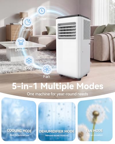 Image of 10,000 BTU Portable Air Conditioner Cools Up to 450 Sq.Ft, 5-in-1 Portable AC Unit with Cool, Fan, Dehumidifier, Sleep, 24H Timer,LED Display & Remote Window Kit for Bedroom Dorms Apartment