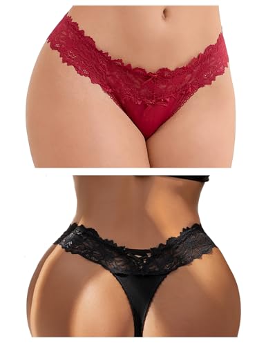 comeondear String Femme Sexy Chic Tanga Grande Taille Culotte Doublure en Coton Dentelle sous-vêtements Feminins Lingerie Slip Bresilien Taille Basse Confort...
