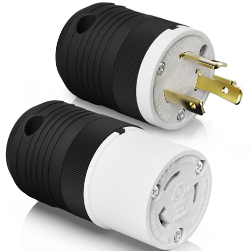 AIDA NEMA L6-30P & NEMA L6-30R Locking Plug and Connector Twist Generator Male and Female Adapter 30 Amp 250Volt 2-Pole 3-Wire Grounding Industrial-Strength Heavy Duty UL Listed