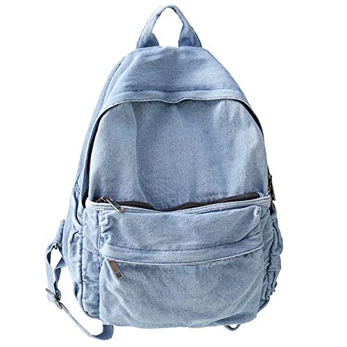 MaxxCloud Mochila jeans vintage para laptop casual de lona bolsa de mão leve bolsa de ombro, Azul claro 10, Standard, Clássico