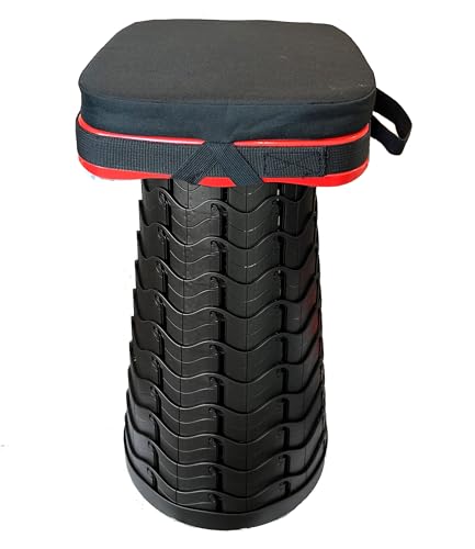 Image of Outward Gear Portable Collapsible Stool Set - Heavy Duty Square Collapsible Stool + Thick Seat Cushion - 550lbs Load Capacity for Camping Travel Picnic Gardening (Red /Black)