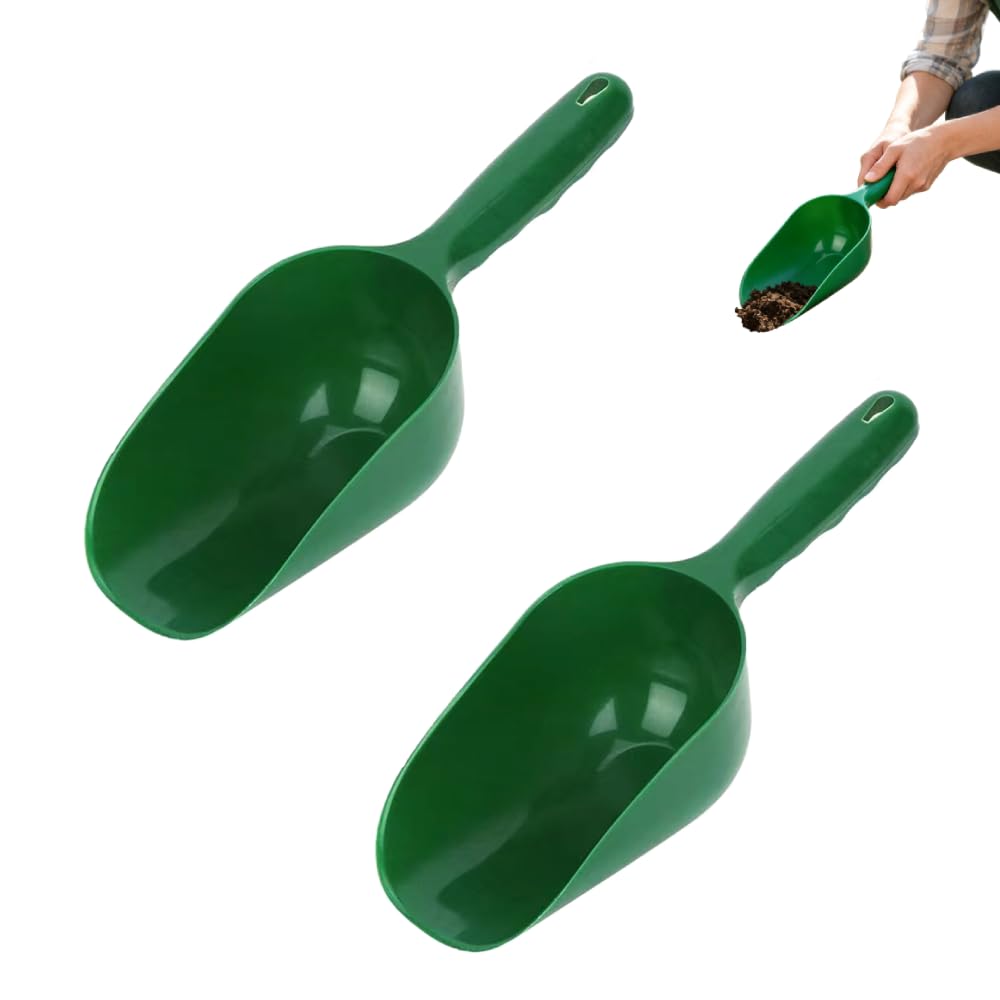 2 Pcs Dark Green Garden Scoop, Ergonomic Hand Trowel for Soil, Compost and Planting, Lightweight Multi-Purpose Shovel for Balcony, Patio and Pots