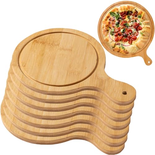 Zestaw 8 lekkich drewnianych desek do serwowania pizzy z uchwytami, idealne do robienia pizzy, rozrywkowych imprez i spotkań, akcesoria kuchenne dla domowych kucharzy
