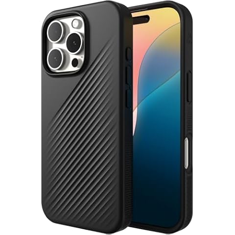 ZAGG Luxe Snap Case for iPhone 16 Pro - MagSafe Wireless Charging, 10ft Drop Protection, Eco-Friendly, Graphene Reinforced, Ripple Design, Black Cover