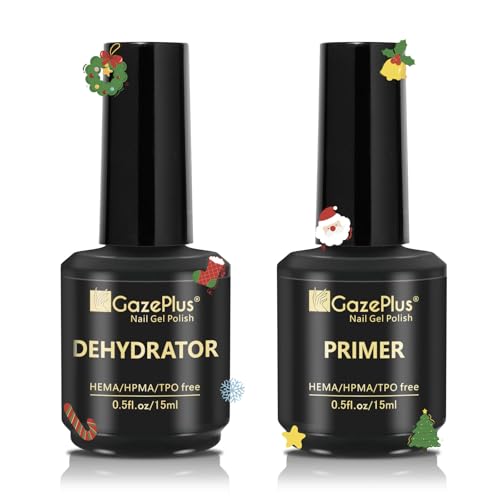 GAZEPLUS Nail Dehydrator and Primer Set, 15ML Acid-Free Natural Nail Dehydrator & Nail Primer...