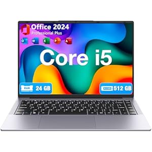 AE86 Laptop de 24 GB de RAM, Intel Core i5, SSD de 512 GB, Win 11 Pro + Office 2024, pantalla FHD 100% sRGB de 15.3 pulgadas, larga vida útil, ligera para estudiantes y negocios, color plateado
