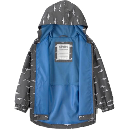 Carter's Boys' Splashin' Around Lightweight Rainslicker Rain Jacket, Grey Color-changing Sharks, 4T