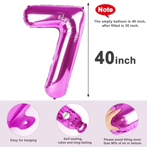 Image of 7 Balloon Numbers Birthday Decorations, 40In Rose Purple Balloons for Party | Eye-catching Appearance, Perfect Decorative Centerpieces, Convenient Self-sealing Structure, Widely for Various Occasions