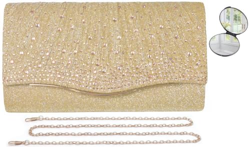 Gold Clutch Bag Womens Clutches Evening Bags with Detachable Chain