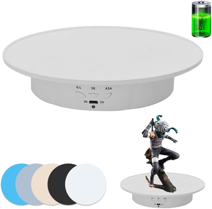 JAYEGT Motorized Rotating Display Stand, 7.87inch /17.6lbs Load, 360 Degree Electric Rotating Turntable for Photography Products, Jewelry, 3D Model,with 5 Colors Backgrounds - White