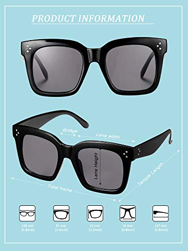 6 Pairs Oversized Sunglasses Vintage Retro Square Frame Sunglasses with Flat Lens and 3 Pieces Glass Cloths4