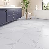 ReWallpaper White Marble Floor Tile Waterproof Vinyl Flooring 12in x 12in Peel and Stick Flooring Waterproof for Concrete Kitchen Bathroom Bedroom Living Room Apartment Rental Home Large Area 30 Tiles