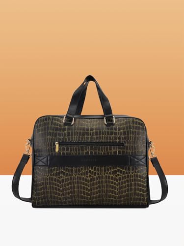 Image of Caprese Mist Laptop Bag, Large | Stylish Office Handbag for Women with 15.6 Inch Laptop Compartment with Adjustable & Detachable Sling Strap | Secure Zip Closure | Ideal for Office & Travel (Black)