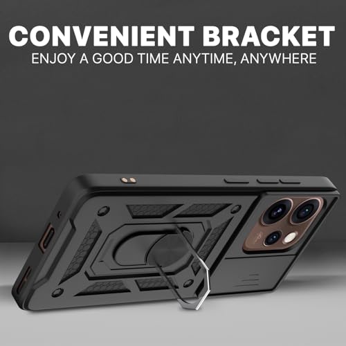 Image of Pikkme Back Cover for Oppo Reno 15 5G | 360 Protection Case | Sliding Camera Shield Cover & Ring Holder Stand D10 Tough Armor Bumper Case (Black)
