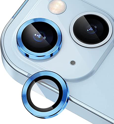 MAYA BALLE® Camera Lens Protector Compatible for iPhone 14/iPhone 14 Plus, [Anti-Scratch] Premium Tempered Glass Film Aluminum Alloy Lens Ring Cover – Sierra Blue