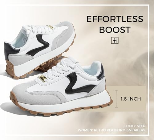 LUCKY STEP Women's Platform Retro Sneakers Classic Tennis Fashion Casual Anti-Slip Lace-up Walking Shoes Running Trendy Color Block Green Footwear3