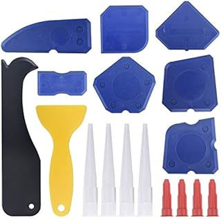 JDSUMS 17 Pieces Caulking Tool Kit Silicone Sealant Finishing Tool Grout Scraper Caulk Remover and Caulk Nozzle and Caulk Caps (Blue)