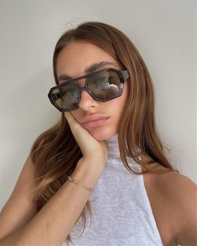 Image of ADE WU Rectangle Sunglasses for Women Men Retro 90s Sunglasses Trendy Black Tortoise Shell Glasses Y2K