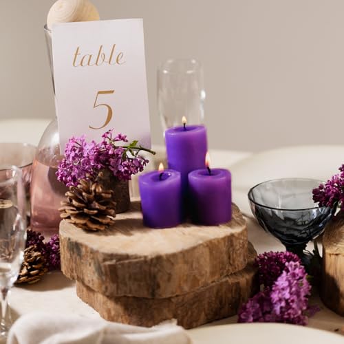 Image of 9 Packs Unscented Purple Votive Candles, Small 1.5 Inch by 1.25 Inch Colored Wax Candles for Wedding, Home Party Table Decoration - 8 Hours Burn Time