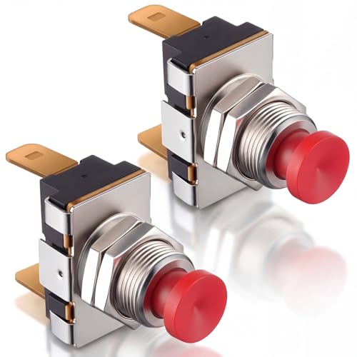 Image of Horn Button, Boat Horn Switch, SPST Momentary Contact Switch, 12V /24V Dual Voltage, Red Button MOM On Off, Screw Terminals 15A /10A Corrosion Resistant Push On Off for Boat Trumpet Electrical (2 Pcs)
