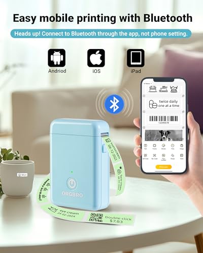Image of ORGBRO Label Maker, Bluetooth Label Maker Machine with Tape, X1-Blue | Thermal Label Printer for Home, Office, School Organization, Fits Pre-Cut & Continuous Labeler, Sticker Maker, Blue