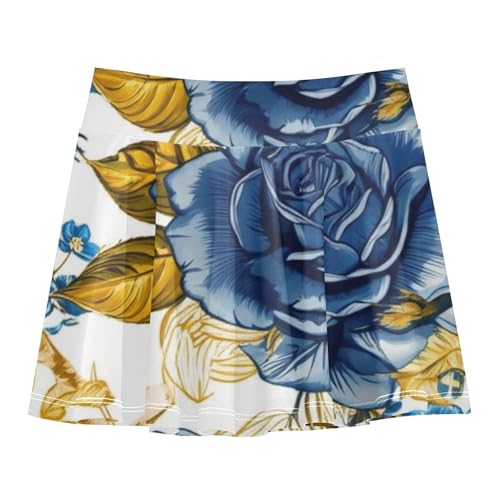 Pleated Athletic Shorts for Girls Skorts Skirts with Shorts Teen Skirt Dark Blue Vintage Roses Golden 4t