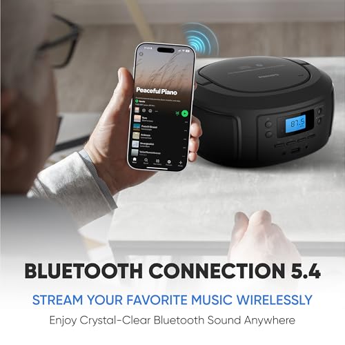 Image of Philips CD Player Portable with Bluetooth, Crystal Clear Sound Top Loading CD Boombox with FM Radio, USB Port & Aux Input, Compact & Lightweight Design,R /CD-RW /MP3 Compatible (Black)