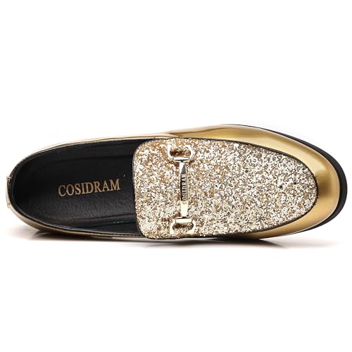 COSIDRAM Men's Glitter Dress Shoes Fashion Metallic Sequins Gold Buckle Luxury Patent Leather Loafers Wedding Party Prom2