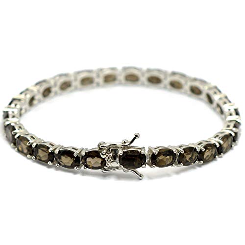 Oval Cut 7x5mm Smoke Brown Natural Smoky Quartz June Birthstone 15.50ct. Gemstone 925 Sterling Silver Unisex Tennis Bracelet3