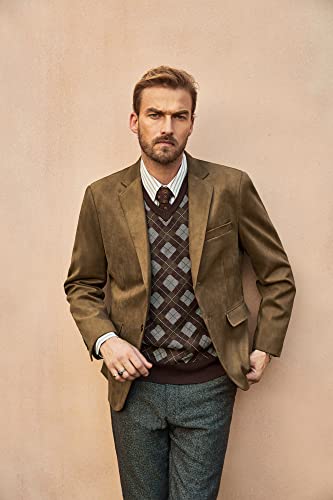 PJ PAUL JONES Mens Blazer Jacket Faux Leather Suit Jacket Casual 2 Buttons Suede Sport Blazer Coat with Pockets3
