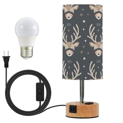 Mnsruu Lámpara de mesita de noche, renos, alces, bosque, animales, color negro, 3 vías, regulable, control táctil, lámpara para dormitorio, sala de estar (bombilla incluida)