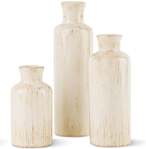 Rustic Luxe Vases for Decor - 3 Piece Shelf Decor Accents Vase Set - Rustic Vases for Modern Farmhouse Decor - Home Decorations for Living Room, Dining Room, Kitchen, Bedroom & Fireplace Decor