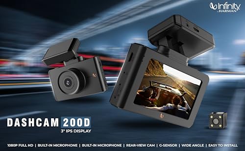 Image of Infinity By Harman Dashcam 200D Dual HD Car Camera | 1080p Full HD Video & 3 inch IPS Display | Includes Rear-View Cam,| Built-in Microphone| Loop Recording, Supports SD Card (Black)