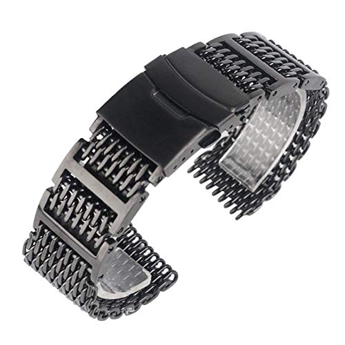 Bracelet de montre 20 22 24mm acier inoxydable réglable à boucle noire